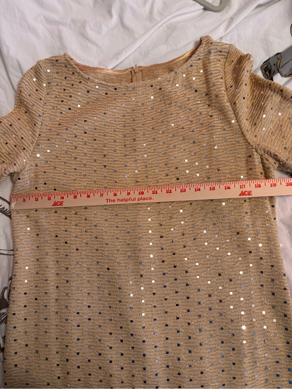 St. John Gold Sequin Long Sleeve Shift Dress - Picture 6 of 8